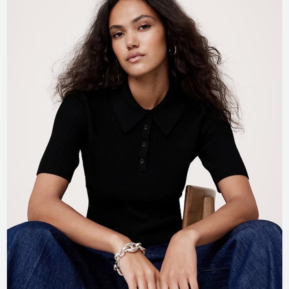Banana Republic Black SCULPTED CROPPED POLO